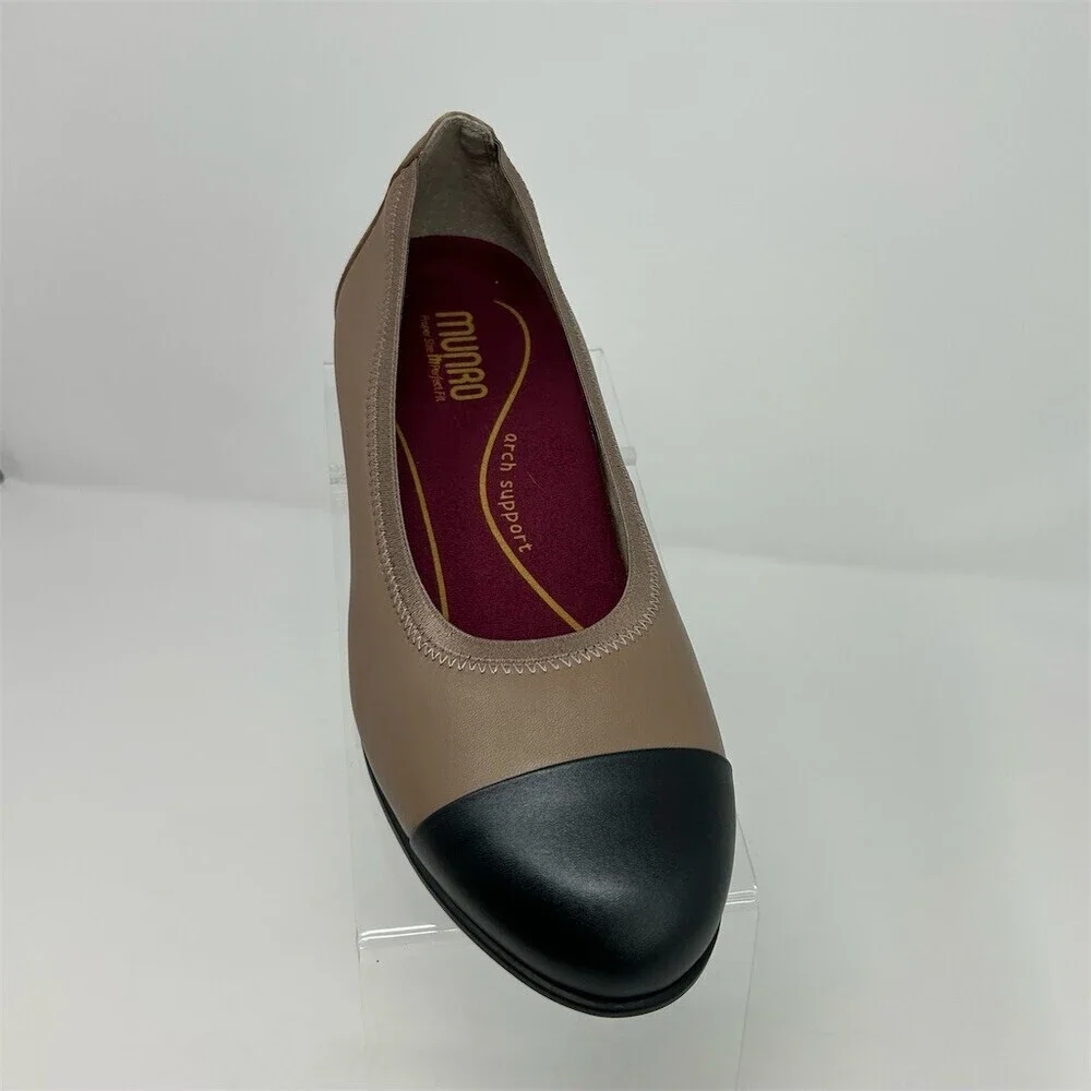 Munro Womens Cap Toe Ballet Flats Beige Black Arch Support Slip-On Size 8 WW
